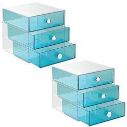 Interdesign 3 Drawer Storage Organizer For Cosmetics Makeup Beauty Products And Office Supplies 2 Pack Aqua