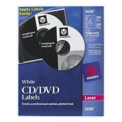 Avery Cd Labels For Laser Printers White 100 Disc Labels And 200 Spine Labels 5698