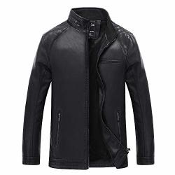 Corriee Men's Leather Jackets Big Mens Fall Winter Fashion Zipper Waterproof Outwear Thermal Coats Black