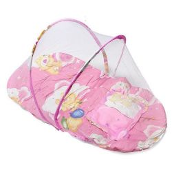 Baby Cushion Bed With Mosquito Net - Pink