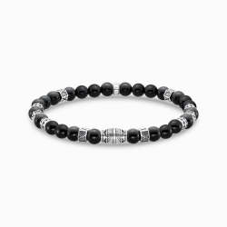 Bracelet With Black Onyx Beads - Silver - 15.5 Cm