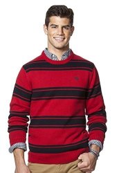 Chaps Men's Classic Fit Striped Crewneck Long Sleeve Sweater Small Red