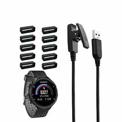 Jiujoja For Garmin Forerunner 235 Charger Replacment Charging Clip Cable And 10PCS Watch Band Strap Loops Stener Ring Silicone Black Keeper Retainer Holder For