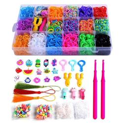 Pengxuan Rainbow Color Rubber Loom Bands Refills Kit Set Storage Box For Kids Party Diy Crafting Bracelets Toys Gifts -including 5800 Pcs Rubber Loom