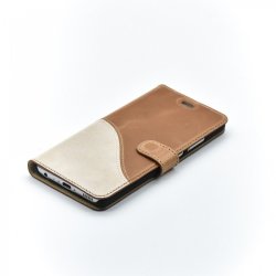 Genuine Leather Wave Book Case For Huawei P9 - Brown white