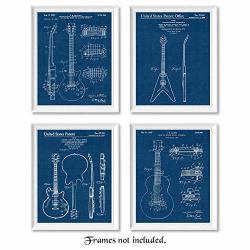 Vintage Gibson Guitar Patent Poster Prints Set Of 4 8X10 Unframed Photos Great Wall Art Decor Gifts Under 20 For Home Office Man Cave