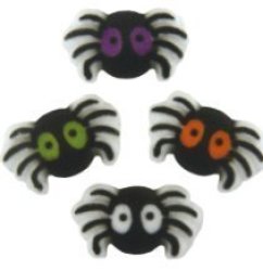 24PK Itsy Bitsy Spider 1" Edible Sugar Decoration Toppers For Cakes Cupcakes Cake Pops W. Edible Sparkle Flakes & Decorating Stickers