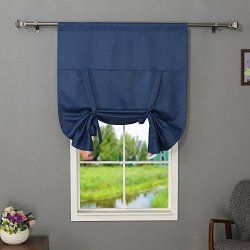 Thermal Insulated Blackout Balloon Curtain For Small Window - Rod Pocket - Adjustable Tie-up Balloon Shade Curtains 42W By 63L Inches-navy