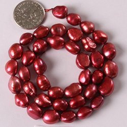 Joe Foreman Freshwater Cultured Pearl Beads For Jewelry Making Gemstone Semi Precious 8-9X10-11MM Olivary Red 15" Dyed Color