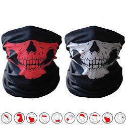 2pcs Seamless Skull Face Mask Bandana Cover Soft Polyester Scarf Neck Motorcycle Polyester Tube Mask