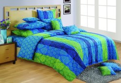 Yuga 3 Piece Set Of Decorative Blue Queen Size Cotton Bed Sheet With Pillow Covers YU-BD-1302-6