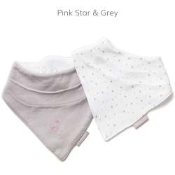 Baby Sense Bandana Bib Set - Pink Star & Grey