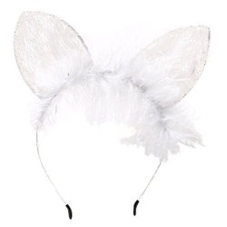 Song Girls Womens Lace Rabbit Ear Fluffy Plush Headwear Hoop Headband White