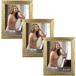 Icona Bay 8 By 10 Picture Frame 8X10 3 Pack Gold Photo Frames Wall Mount Hangers And Table Top Easel Landscape As 10X8 Picture