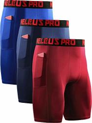 Neleus Men's Compression Shorts With Pockets 3 Pack 6064 Blue navy red Us 2XL Eu 3XL