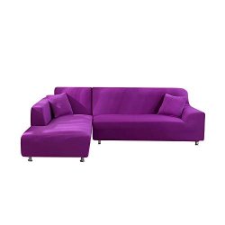 Lucylili Spandex Stretch Covers For L Shaped Sofa Corner Sofa Covers Living Room Sectional Longue Couch Sofa Elastic Slipcovers 2PCS SET -l-candy PURPLE-2SEATER And 2