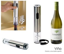 Vina Stainless Steel Electric Wine Corkscrew Opener With Removable Free Foil Cutter