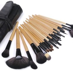 Drq Makeup Brushes 24pcs Quality Natural Cosmetic Brush Set With Leather Pouch 24 Count Bursh Set For Eye Shadow Blush Concealer Etc Wood Tube