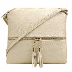 Sg Sugu Lightweight Medium Crossbody Bag With Tassel And Zipper Pocket Gold