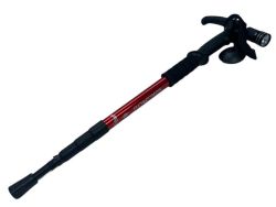 Hiking Stick Hook Handle With Flashlight And Compass - Red
