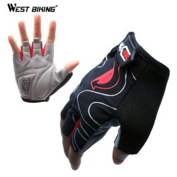 Cycling Half Finger Cycling Gloves Nylon Mountain Bikes Gloves Breathable Sport G... - Black Red L