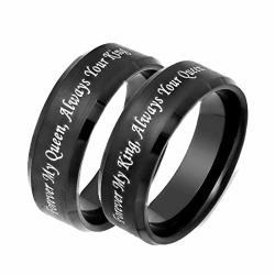 Beydodo Promise Ring King And Queen Stainless Steel Rings His And Hers Black Ring Engraved Forever My King queen Women Size 5 And Men Size 8