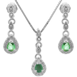 0.58ctw Emerald And Diamond Earring And Pendant Set In 925 Sterling Silver
