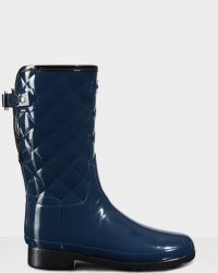 Hunter - WOMEN's Original Short Refined Quilted Gloss Boots - Navy