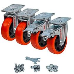 Coolyeah 4 Inch Swivel Plate Pvc Caster Wheels Industrial Premium Heavy Duty Casters Pack Of 4 2 With Brake & 2 Without ...