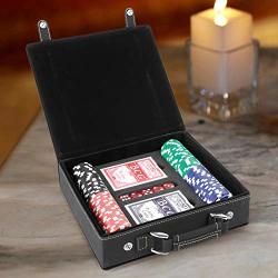 Center Gifts Leatherette 100 Chip Poker Set With Case Personalized |leather Poker Chip Set For Texas Holdem Blackjack Gambling |2 Deck Of Cards 100