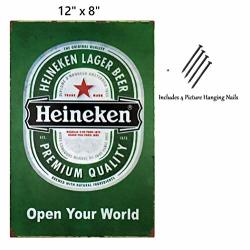 Uniq Designs Heineken Lager Premium Quality Vintage Metal Beer Tin Signs - Bar Signs Vintage Beer Wall Decor Alcohol Signs - Funny Signs For