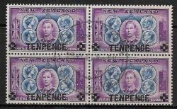 New Zealand 1944 Used Block 10 Pence Overprint