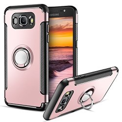 Ring Holder Case For Samsung Galaxy J7 2016 5.5 Inch Multifunction Hybrid Shockproof With Kickstand Protective Bumper Cover Rose Gold