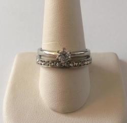 Stainless Steel Wedding Set With Cubic Zirconia And Rhinestone Crystals- Size 10