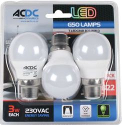 ACDC Dynamics Acdc T-LEDG50R-E27-WW 3 230VAC Warm White LED Lamp 3W E27 3PACK