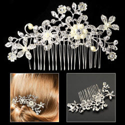 Wedding Bridal Hair Comb slide - Faux Pearls And Crystal - Metal - Beautifully Crafted