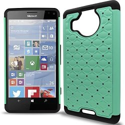 Lumia 950 XL Case Coveron Aurora Series Cute Rhinestone Bling Studded Hybrid Diamond Cover Skin Phone Case For Microsoft Lumia 950 XL - Teal & Black