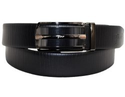 Fino Genuine Leather Solid Buckle With Automatic Ratchet Belt - Black