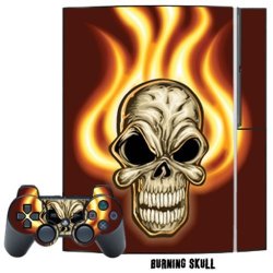 Mightyskins Protective Skin Decal Cover Sticker For Playstation 3 Console + Two PS3 Controllers - Burning Skull