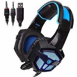 Sades SA738 USB Gaming Headset Wired Over-ear Stereo Computer Gaming Headphone With Microphone For PC Black And Blue