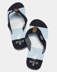 Mens Polo Fabric Thong Flip Flops Navy 