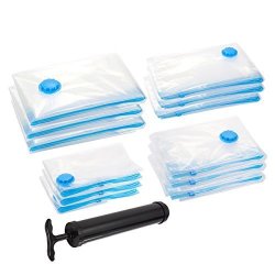 12 Pack Vacuum Storage Bags - Airtight Transparent Vacuum Seal Storage Bags For Travel Blankets Coats Clothes With Free Pump - Various Sizes