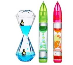 3-PACK Liquid Motion Bubbler Timer Pens And Hourglass Fidget Sensory Toys Set