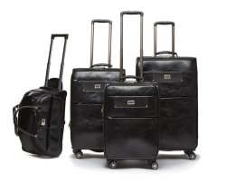 Hazlo 4 Piece Pu Leather Vintage Trolley Luggage Bag Set - Black