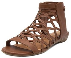 Rampage Women's Savanna Demi Wedge With Honeycomb Cutouts And Zip Up Ankle High Gladiator Sandal 9 Cognac