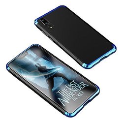Huawei P20 Case Shock Absorption Carbon Fiber Cover Alloy Metal Aluminum Armor Double Protection Cover Case For Huawei P20 Blue black