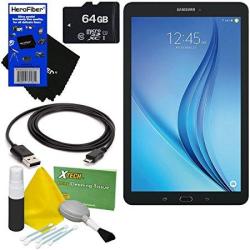 Samsung Galaxy Tab E 9.6" 16GB Wi-fi Tablet Black SM-T560NZKUXAR + 64GB Microsd High Capacity Memory Card + USB Cable + 5PC Deluxe Cleaning Kit + He