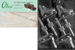 Cybrtrayd 45ST25-S033 Ice Skates Lolly Sports Chocolate Candy Mold With 25-PACK 4.5-INCH Lollipop Sticks