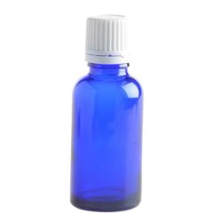 30ML Blue Glass Bottle With Slow Flow Dropper Cap - White
