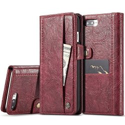 Apple 6 6S Plus Pu Leather Wallet Phone Case Cover With Card Holder Smart Protective Folio Flip Case Red